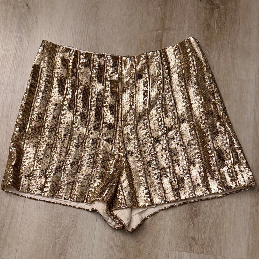 SEZANE Gold Sequin Shorts